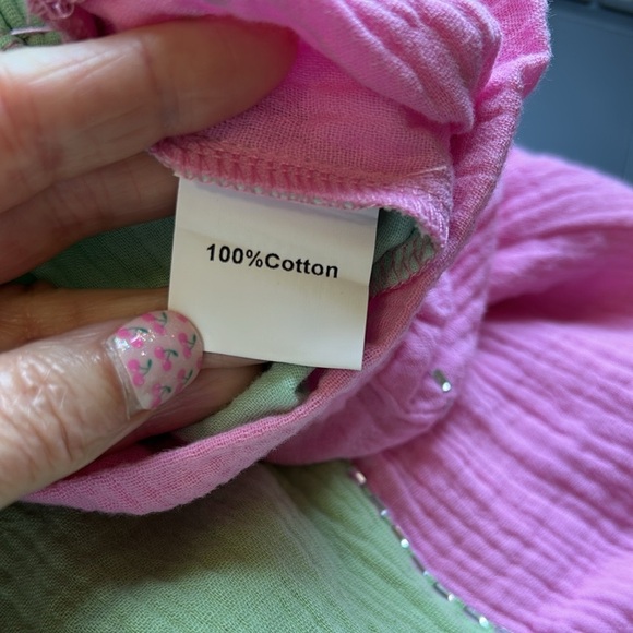 QUEEN OF SPARKLE Rhinestone Gauze Short Pink Green Pockets Pull On Sz S - Picture 9 of 11